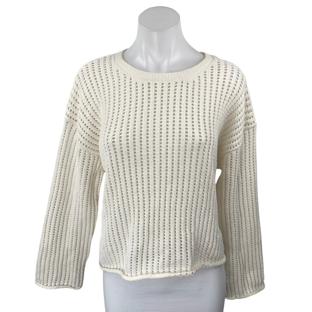 Zara Cream Long Sleeve Open Knit Relaxed Fit Sweatshirt Sweater Top Size M
